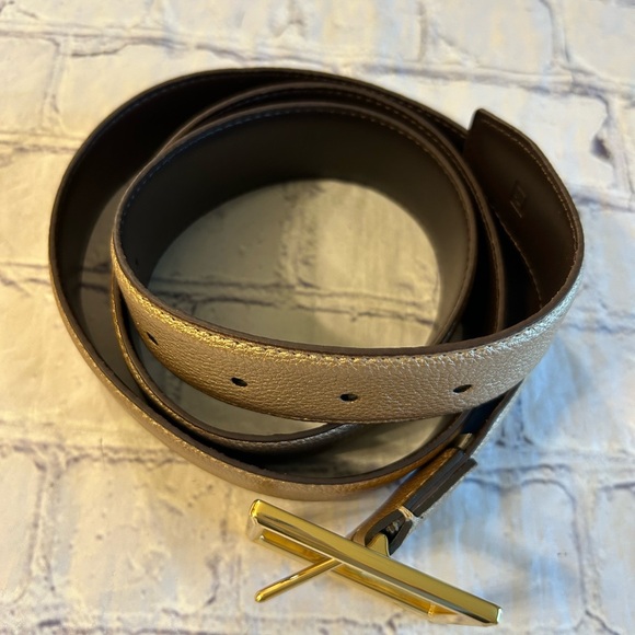 GOLD PEBBLE GRAIN NON LEATHER SHINY GOLD TON BUCKLE WOMENS BELT - Picture 2 of 9